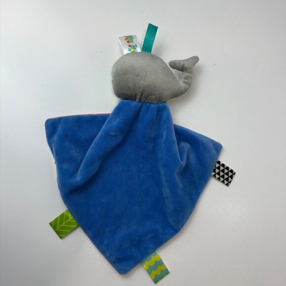 Bright Starts Taggies Whale Plush Baby Lovey Security Blanket 10" Blue Sensory - Picture 4 of 6
